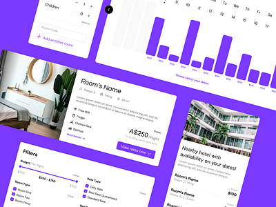 Booking Engine Design System booking calendar cards components design system ds filter hotel interface library room ui ux
