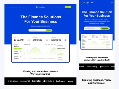 CryptLand - Finance Landing page design finance saas finance saas landing page finance software landing page ui uiux web design website website design