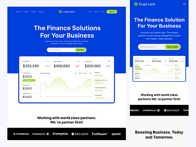 CryptLand - Finance Landing page design finance saas finance saas landing page finance software landing page ui uiux web design website website design