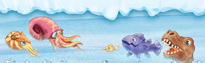 Frozen Dinosaur Wall Covering branding cartoon characters dinosaurs fish frozen graphic design graphics ice illustration