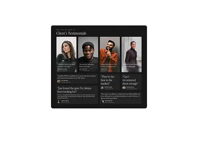 Testimonials. dark mode landing page luxury testimonials ui ux website