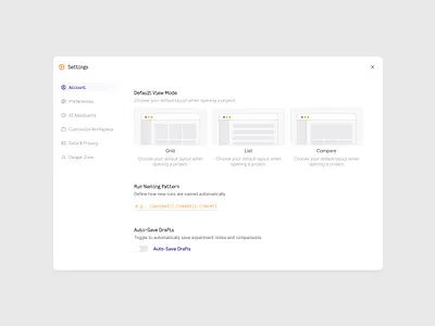 Settings page agent ai app branding colors data design illustration logo minimal platform preferences product design saas settings sidebar toggle ui ux view