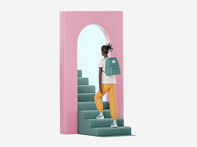 Man walks up the stairs 3d animation blender