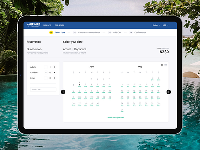 Booking Engine Calendar View calendar holiday park interface mobile selection date tablet ui ux