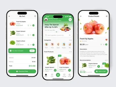 Grocery Mobile App cart checkout delivery design ecommerce fruits grocery mobile app shop supermarket ui ux vegetables