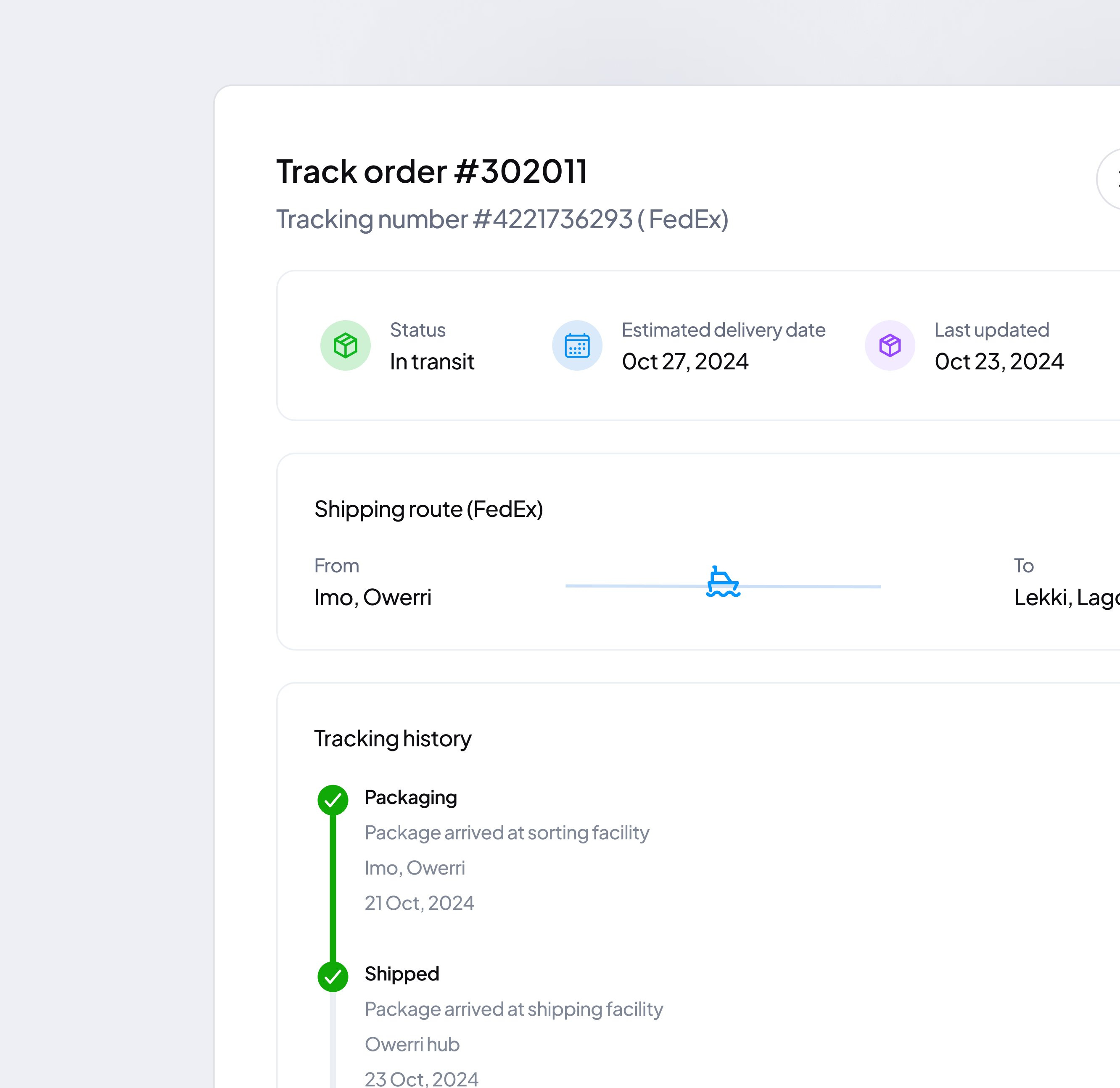 Track Order Status delivery company delivery tracking e commerce logistics logistics design modals order status order tracking ui ui design ui ux web page