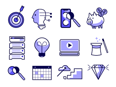 UI Symbols calender cloud diamond laptop light bulb magic online piggy bank server target tech ui user interface wand