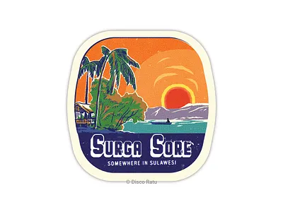 Vintage Sticker Design for A Beautiful Place Near Sulawesi badge logo branding digital drawing graphic design halftone effect illustration illustrator indonesia lake mountain offset pin up style print design promotion retro graphic sticker sulawesi sunset vintage