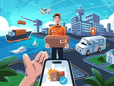 Logistic & Freight Company Illustration assets courier illustration creative delivery illustration delivery order delivery package design freight freight illustration goods delivery graphic design illustration illustration design illustrator logistic logistic illustration order package transport web assets