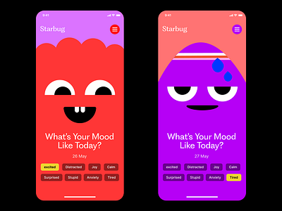 Starbug the Mood-tracker 3d abstract app branding clean design figma fitness graphic design health icon illustration logo minimalist mood app telehealth ui ux wellness app xd