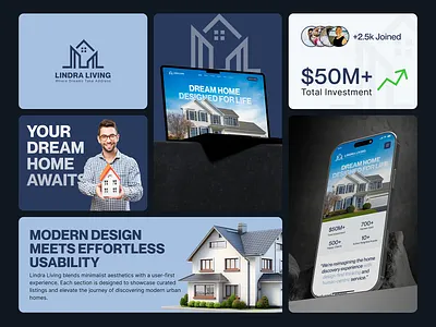 Lindra Living – Branding Kit & Visual Identity cleandesign figmadesign landingpage luxurydesign mobileappdesign modernui realestateui saasui uidesign uxdesign webdesign