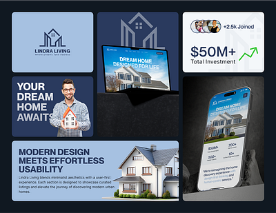 Lindra Living – Branding Kit & Visual Identity cleandesign figmadesign landingpage luxurydesign mobileappdesign modernui realestateui saasui uidesign uxdesign webdesign