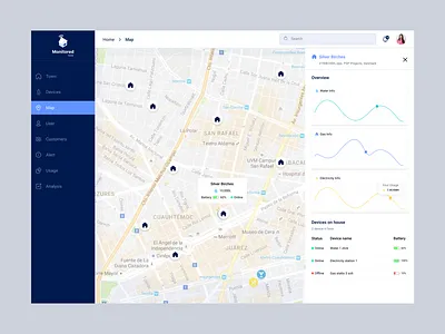🏡Smart Utility Dashboard – Monitor & Map View cleanui dashboarddesign designsystem figmadesign interfacedesign iotdashboard productdesign smarthomeui smartutility uidesign uiux uxdesign webappdesign
