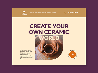 "Art ceramics" main screen art love art studio ceramic art clay art elegant design handmade ceramic minimalist design modern crafts pottery ui ux uxui webdesign website