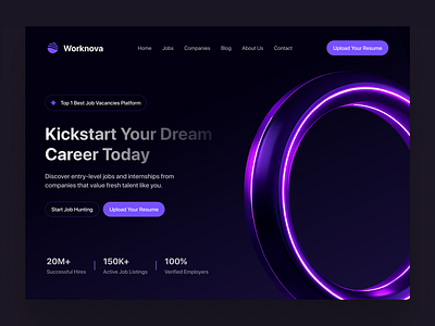 Worknova - Website for Top World Job Vacancies 3d animation branding design figma graphic design illustration job vacancies landing page logo motion graphics product design purple saas ui uidesign uiux ux website website design