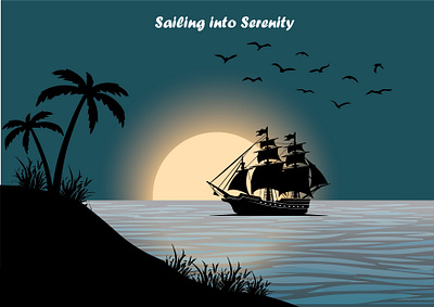 Sailing into Serenity-Illustration adobe art adobeillustrator art beach birds boat branding design graphic design illustration illustrator logo moon pentool sunset sunshine trees ui vector vectorart