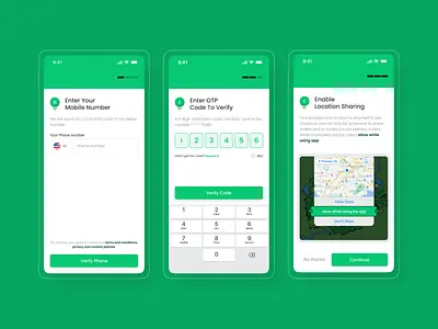 Mobile Onboarding & Verification Flow UI/UX authentication flow location permission login mobile mobile onboarding mobile uiux onboarding screens otp otp verify uiux