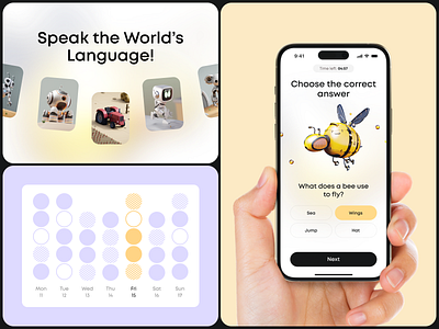 UI Design – Language Learning App 3d character android app design child friendly ed tech educational app illustration interface ios kids app language app llanguage learning mobile app mobile app design mobile design product design quiz ui ui design ux design