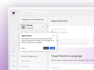 Onboarding Step app application aso design figma leftbar leftmenu menu modal onboarding product sidebar slider topbar ui ux web