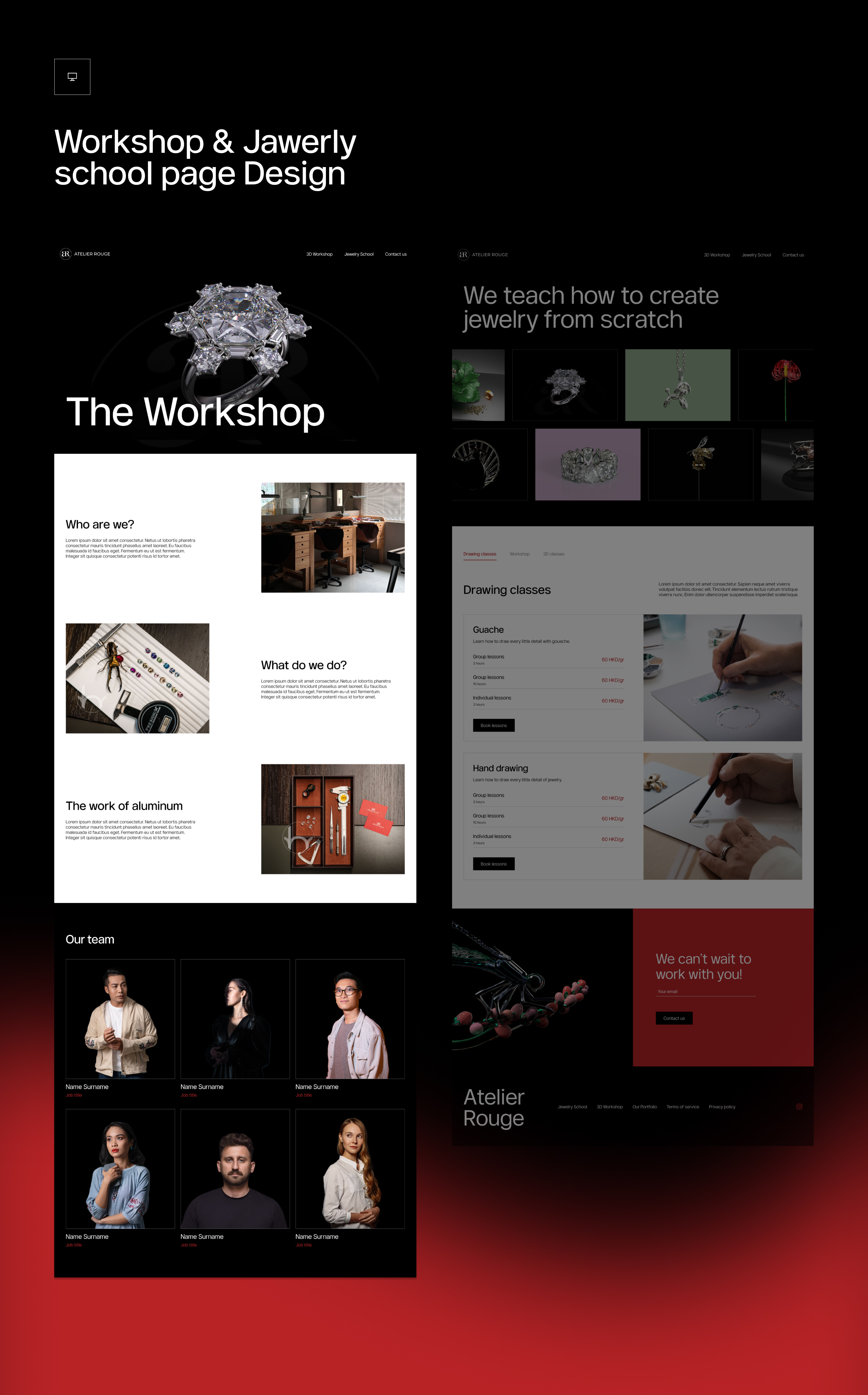 Atelier Rouge: Where Craft Meets Digital Precision 3d animatin 3d animation 3d render animation branding figma identity jewelry landing page luxury minimalist motion design parallax product design redesign ui design ux design visual identity web design webflow