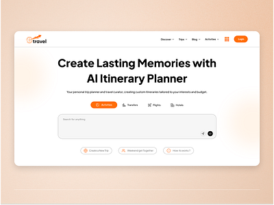 AI Itinerary Builder First Fold Landing Page