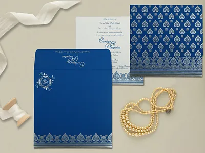 Blue Matte Screen Printed Wedding Invitation screen printing wedding card