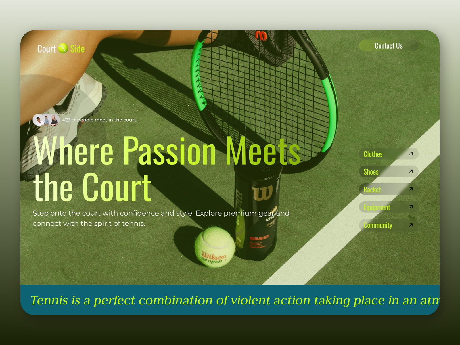 Feel the Rally: Immersive Tennis Landing Page Design app application dashboard landingpage mobile sport ui uiux user experience user interface ux website
