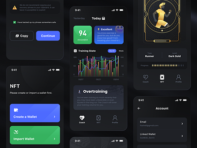 Rehealth Mobile App V2 app bento card cypto exercise health mobile nft ui wallet watch wearable 应用设计 移动端