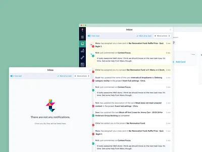 Inbox actions b2b comment dashboard dropdown empty empty state filter inbox income mark mark as read no data notifications notify read saas sidebar unread web app