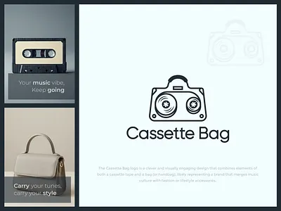 Cassette bag logo design audio tape business carry remix cassette tape logo colour combination logo female fashion font girl fashion handbag logo logo design minimalist cassette music bag new concept radio cassette rock stroke logo typography vector women style