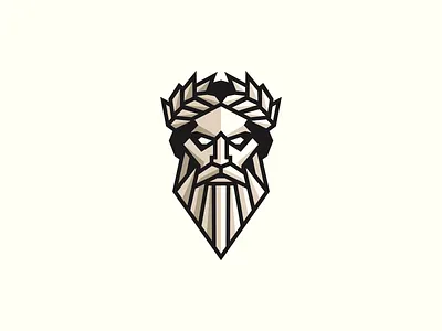 Geometric And Powerful God Logo ancient beard branding design emblem face geometric god greek icon identity illustration laurel logo man mark mythology symbol vector zeus