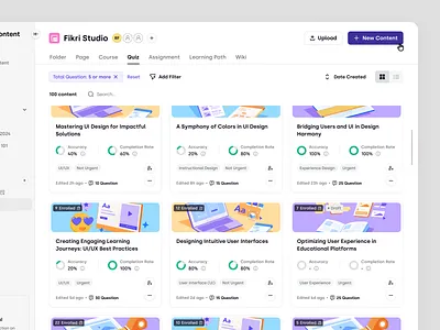 Trenning – Quiz Content for Learners in a SaaS-Based LMS content management course education education platform knowledge base learning management system lms online course product design question quiz saas saas design staff training training uiux web design