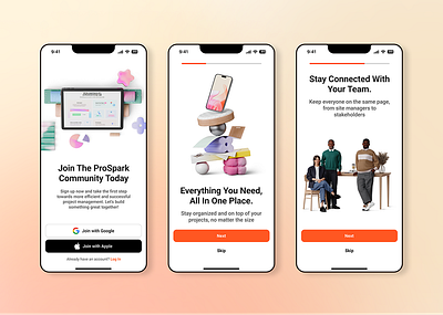 ProSpark: Engineering Project Management Mobile App 3dillustration appinterface constructionapp dashboarddesign engineeringapp engineeringui iosdesign mobileappdesign mobileux notificationui onboardingdesign projectmanagement projecttracking taskmanagement teamcollaboration uidesign workflowdesign