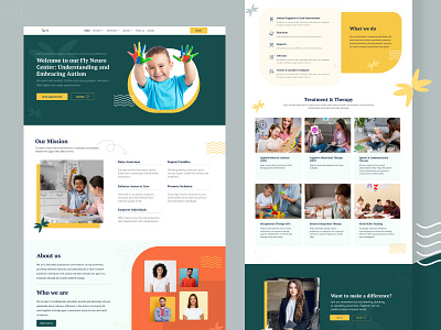 Fly Neuro Centre autism care caretaker developmental graphic design kids landing page medical neuro rehabe special child therapist therapy treatment ui