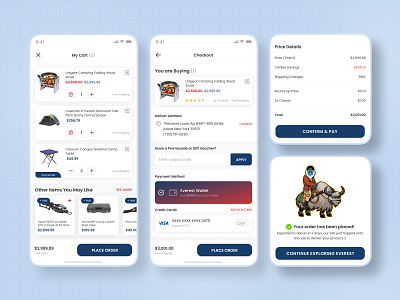 My Cart / Checkout checkout design gift voucher mobile app my cart order payment place order product promocode sponsored ui ux strategy wallet