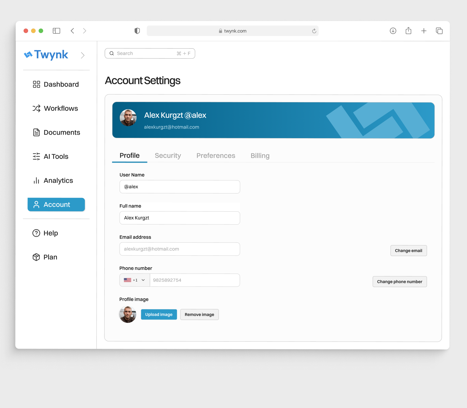 Account Settings — Twinkly AI Workflow App account settings banner clean design dashboard dashboard design dashboard ui logo minimal design profile settings saas dashboard settings page settings ui sidebar ui software ui ui ui design web application web design white mode