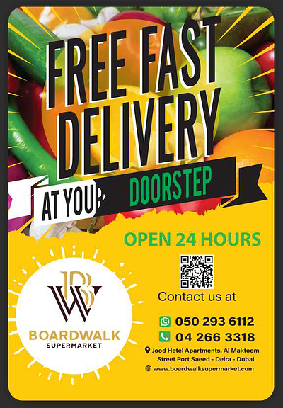 Flyer, Free Delivery, Super Market branding design digital painting flyer fresh market graphic design illustration photoshop print design super market