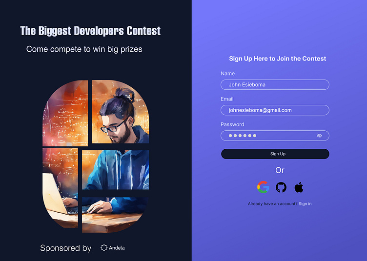 Contest Registration UI Design by John Esieboma on Dribbble