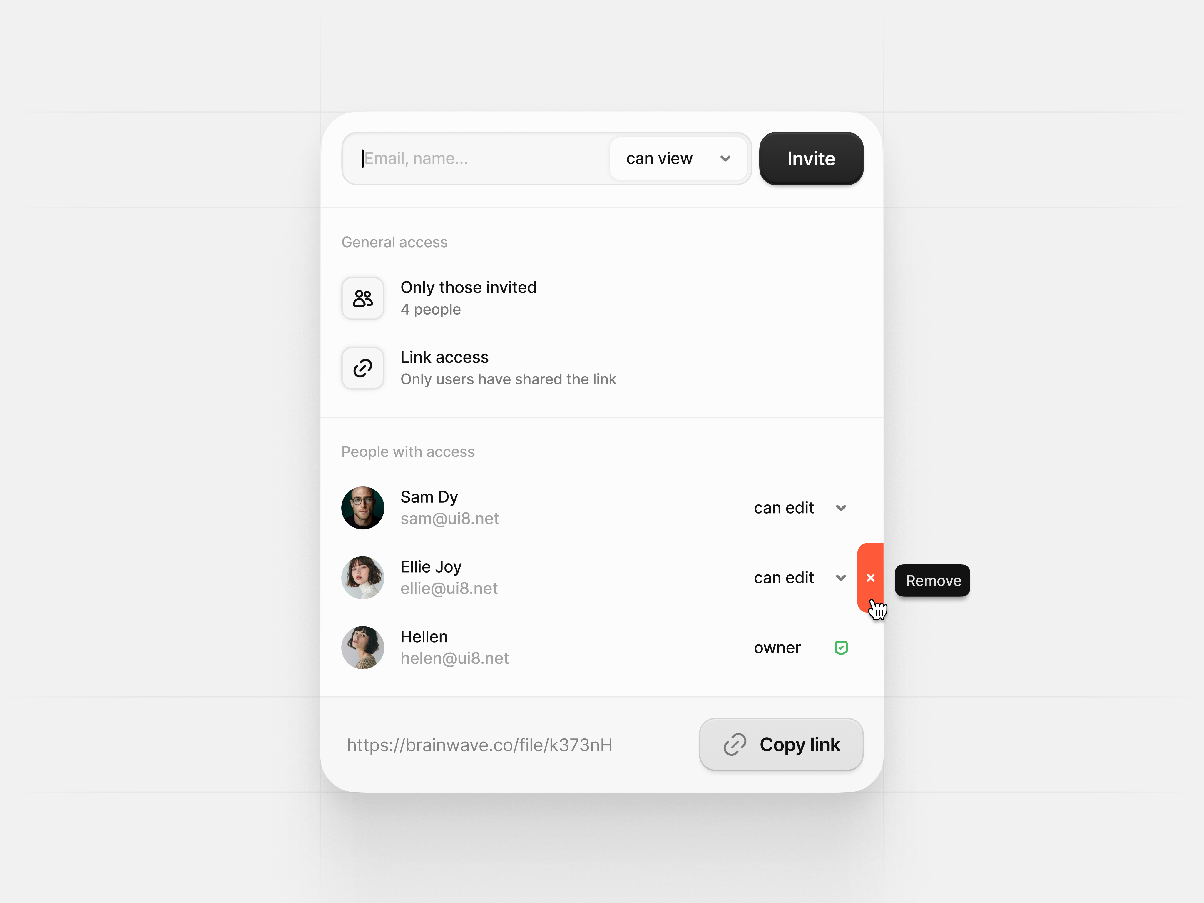 Example of Share Modal – Brainwave 2.0