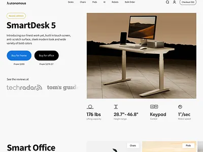 Autonomous redesign accessories chair cta desk desk set up graphic design monitor office smart standing desk ui ux website