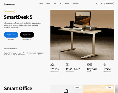 Autonomous redesign accessories chair cta desk desk set up graphic design monitor office smart standing desk ui ux website