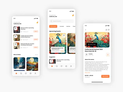 Event Discovery App – Find Experiences Near You branding design dribbbleshots eventapp figmadesign graphic design mobilescreens mobileui productdesign ui uidesign uiux userinterface ux uxdesign uxuidesign