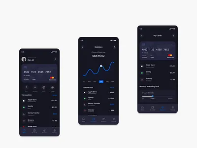 Sleek Dark-Themed Finance App UI branding darkui design dribbbleshots figmadesign financeapp graphic design mobileappdesign moderndesign ppinterface productdesign ui uidesign uiux uiuxdesign ux uxdesign uxuidesign