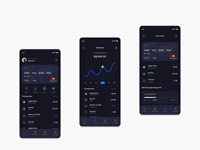 Sleek Dark-Themed Finance App UI branding darkui design dribbbleshots figmadesign financeapp graphic design mobileappdesign moderndesign ppinterface productdesign ui uidesign uiux uiuxdesign ux uxdesign uxuidesign