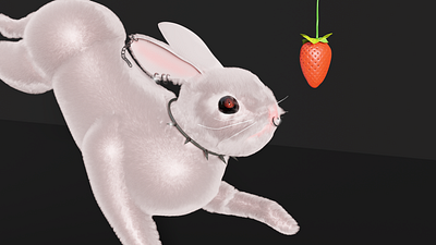 The punk rabbit a strawberry chaser 3d black eyes blender cute digital artwork fur graphic design illustration punk rabbit render strawberry visual art