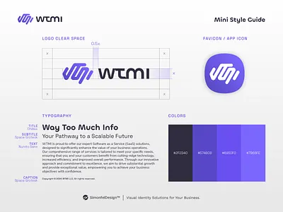 Mini Style Guide for WTMI SaaS Branding app icon brand book brand essentials brand guidelines brand manual branding clearspace color palette corporate identity favicon icon logo clearspace mini style guide saas software typography visual style
