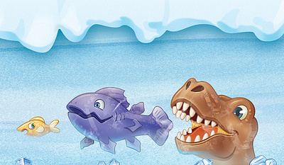 Frozen T-Rex, Coelacanth, and Little Fellah branding cartoon characters dinosaurs frozen graphics ice illustration