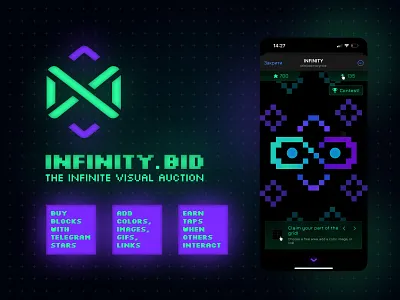 INFINITY.bid animation art platform community project creative tool digital canvas experimental fun app game design infinite grid interactive pixel art side project social game telegram viral design visual art visual storytelling webapp