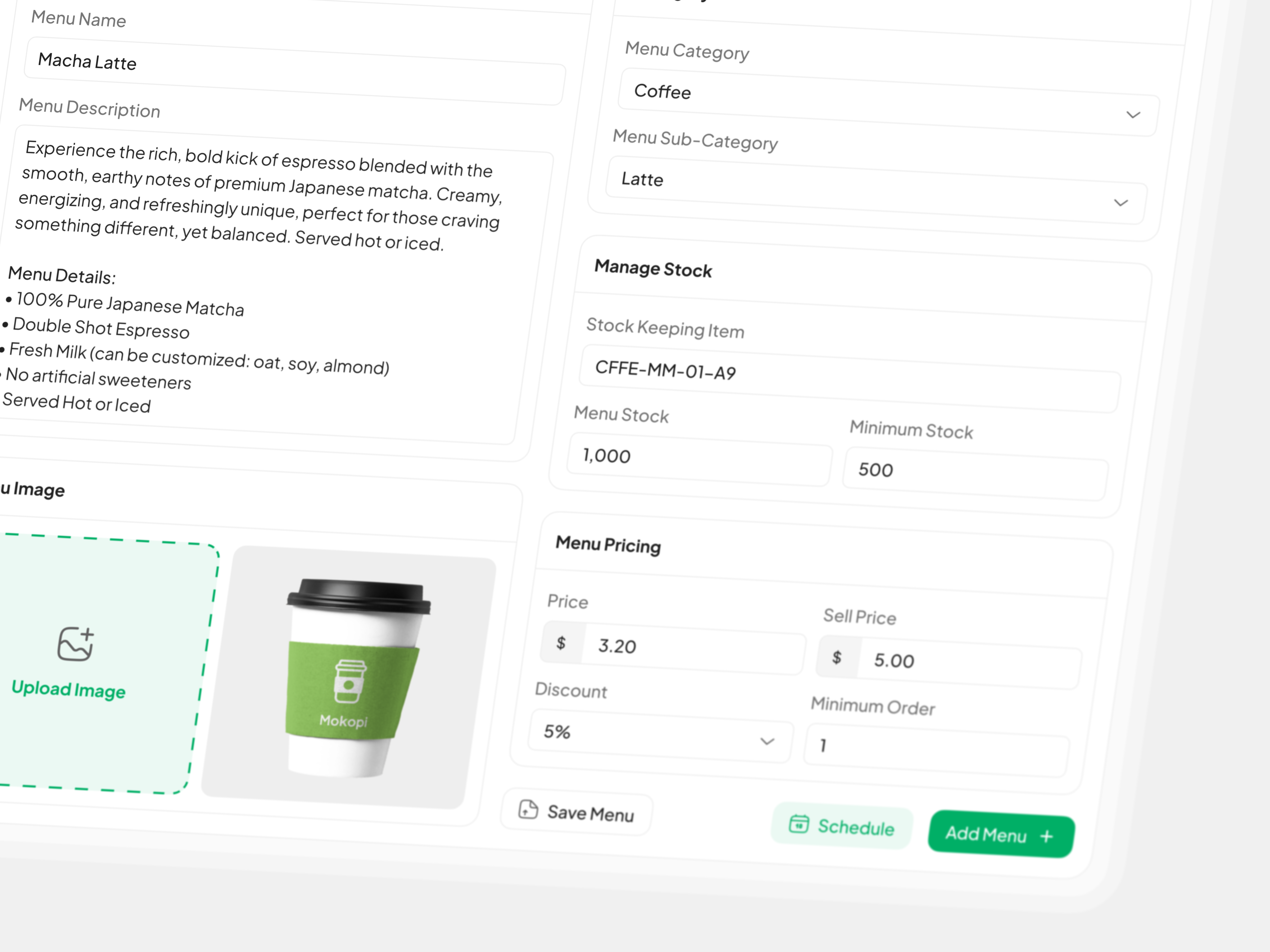 Mokopi - Seller Dashboard | Add New Menu 🧋 admin dashboard seller ai agent web b2b web blockchain wall branding brand identity clean minimalits coffee store copilot automation e commerce online store mockup organized card list sort point of sales product design product list saas website landing page social hub status filter activity ui8 ui kit full flow web3 web2 web1