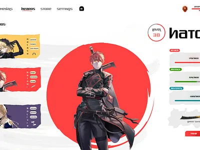 Modern Sengoku Character Hub Interface figma gamedesign gamer gameui gaming ui ux
